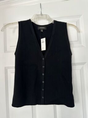 Banana Republic Black V-Neck Sleeveless Button Sweater Vest